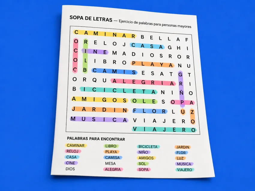 Muestra de sopa de letras del kit